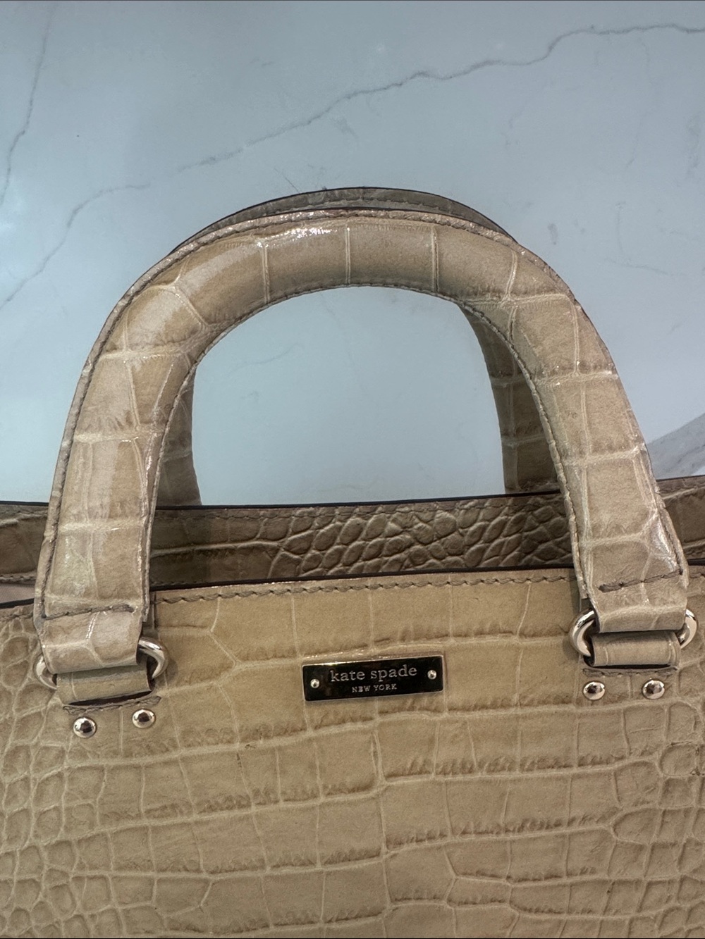 kate spade Beige Croc-Embossed Leather Satchel - Picture 9 of 15